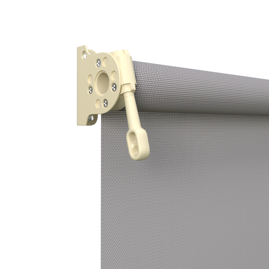 Crank Outdoor Blind - Grey Fabric with Classic Cream Brackets