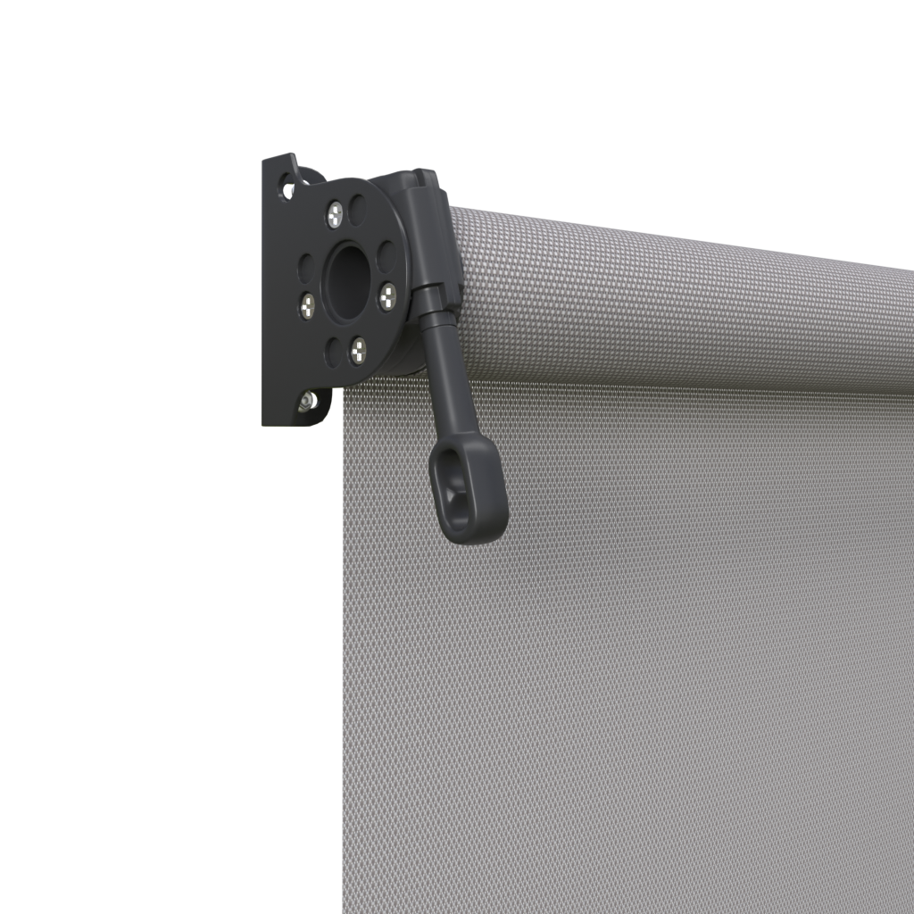 Crank Outdoor Blind - Grey Fabric with Monument Brackets