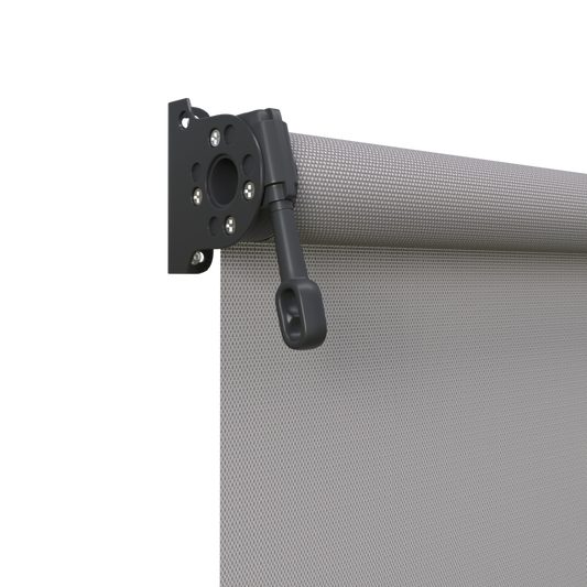 Crank Outdoor Blind - Grey Fabric with Monument Brackets