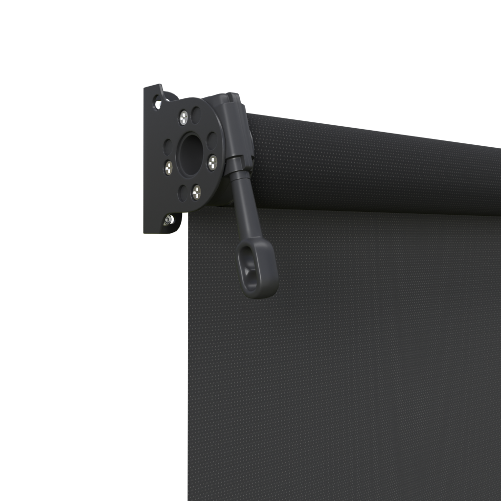 Crank Outdoor Blind - Black Fabric with Monument Brackets