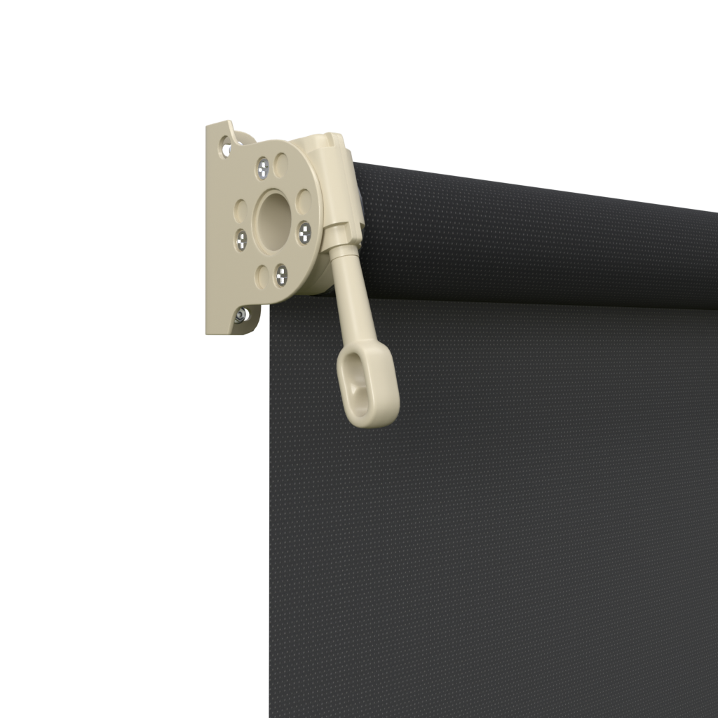 Crank Outdoor Blind - Black Fabric with Paperbark Brackets