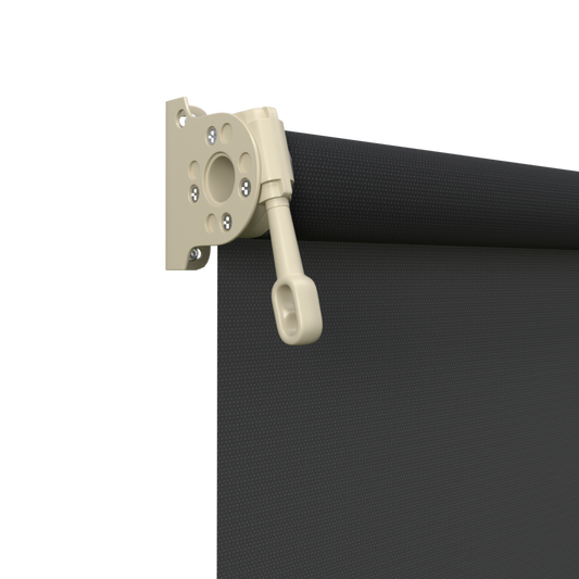 Crank Outdoor Blind - Black Fabric with Paperbark Brackets