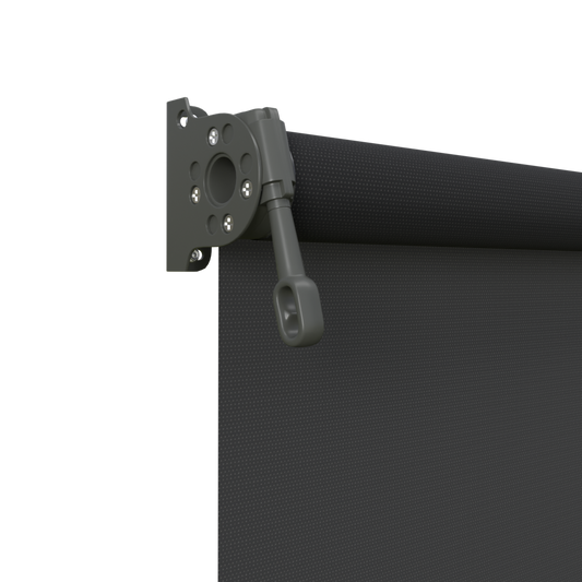 Crank Outdoor Blind - Black Fabric with Woodland Grey Brackets