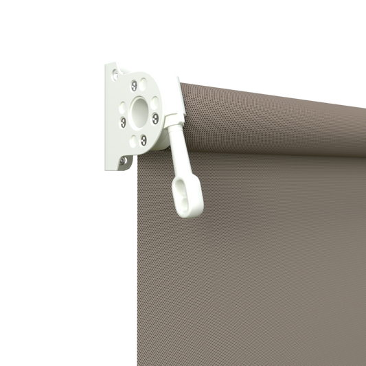 Crank Outdoor Blind - Caramel Fabric with Dover White Brackets