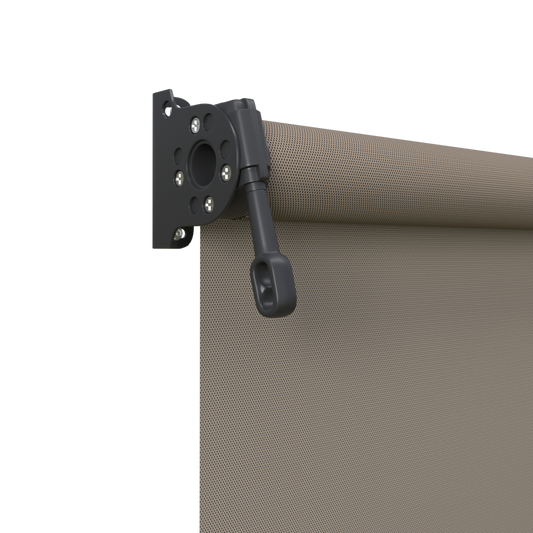 Crank Outdoor Blind - Caramel Fabric with Monument Brackets