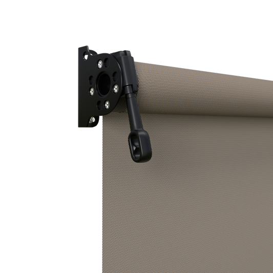 Crank Outdoor Blind - Caramel Fabric with Nightsky Black Brackets