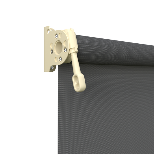 Crank Outdoor Blind - Charcoal Fabric with Classic Cream Brackets
