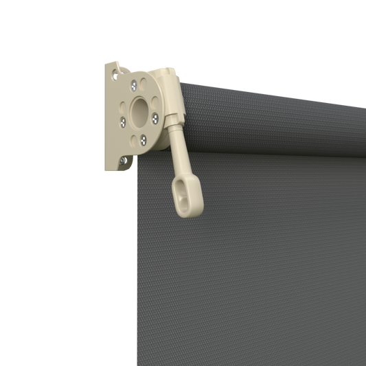 Crank Outdoor Blind - Charcoal Fabric with Paperbark Brackets