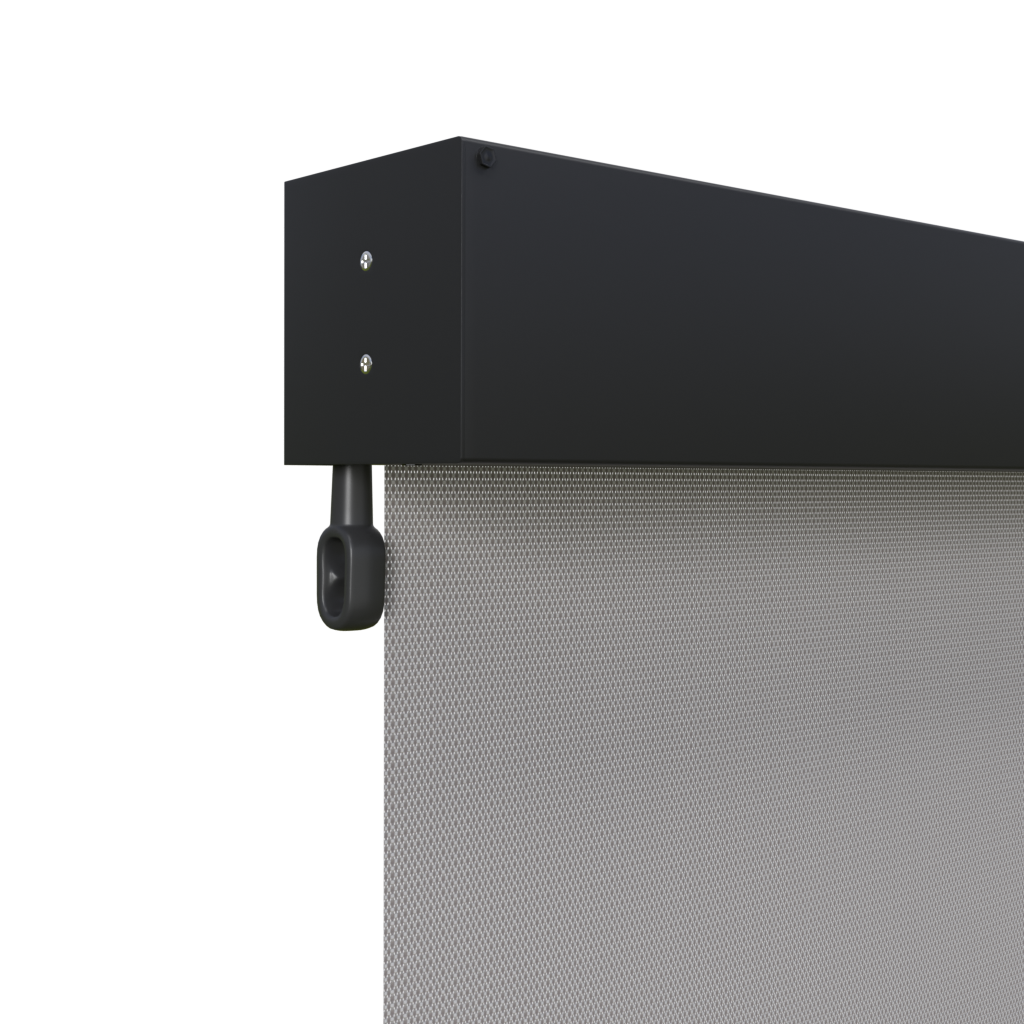 Crank Outdoor Blind - Grey Fabric with Monument Fully Enclosed Pelmet