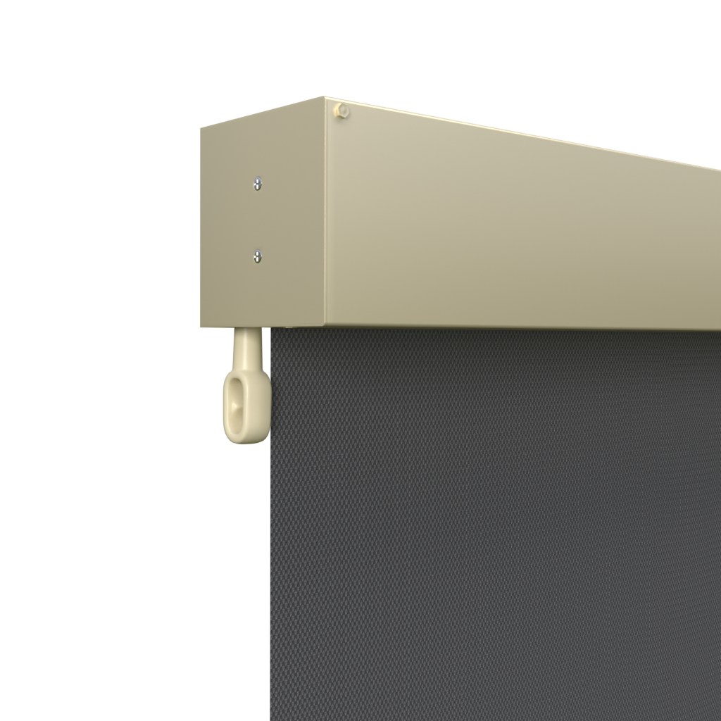 Crank Outdoor Blind - Flint Fabric with Classic Cream Fully Enclosed Pelmet