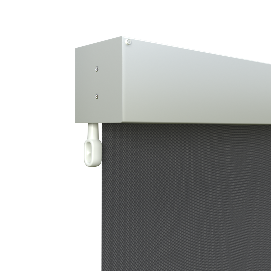 Crank Outdoor Blind - Flint Fabric with Dover White Fully Enclosed Pelmet