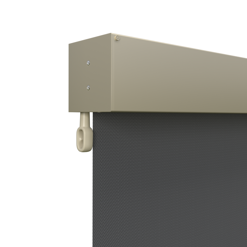 Crank Outdoor Blind - Flint Fabric with Paperbark Fully Enclosed Pelmet
