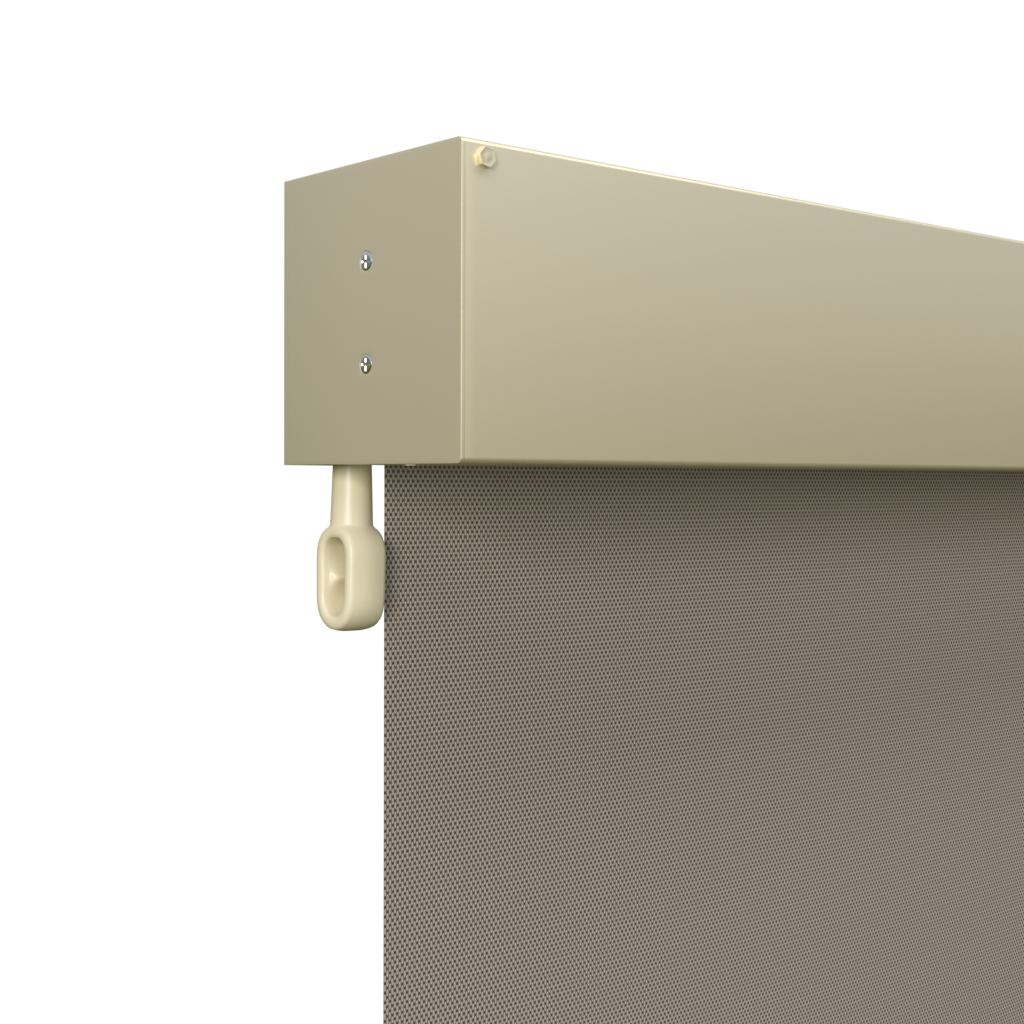 Crank Outdoor Blind - Caramel Fabric with Classic Cream Fully Enclosed Pelmet