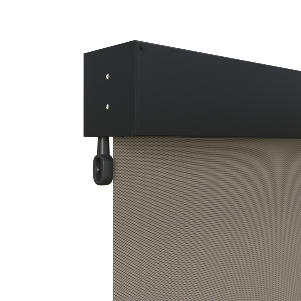 Crank Outdoor Blind - Caramel Fabric with Monument Fully Enclosed Pelmet