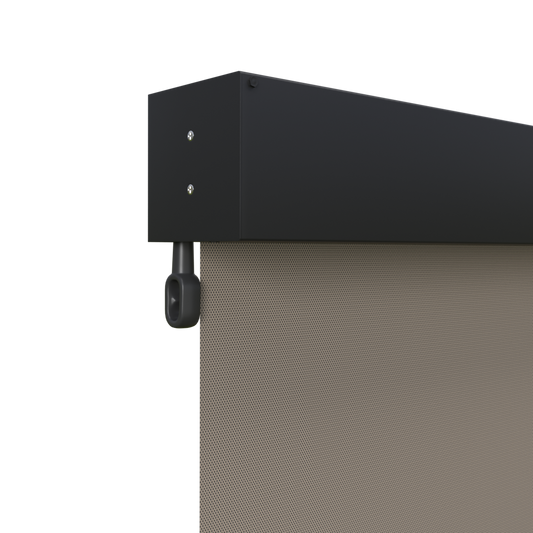 Crank Outdoor Blind - Caramel Fabric with Monument Fully Enclosed Pelmet