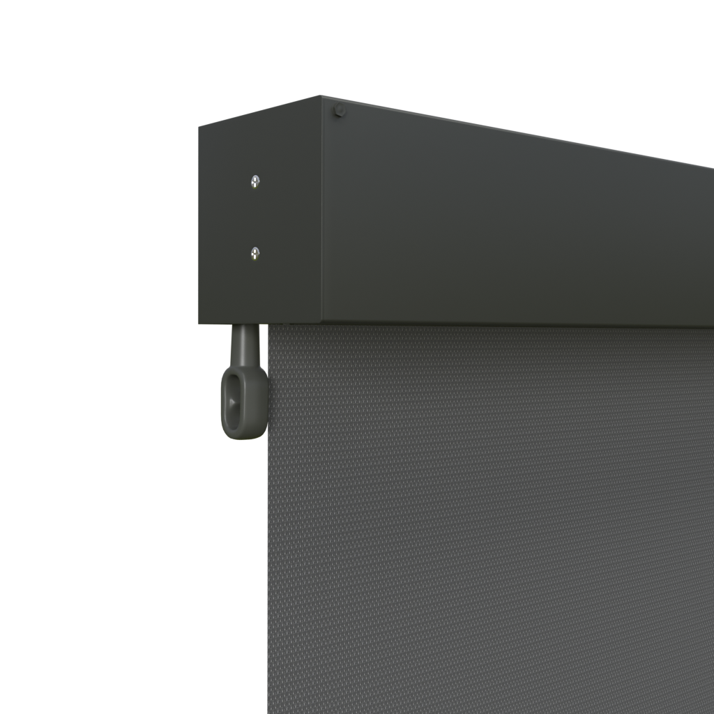 Crank Outdoor Blind - Charcoal Fabric with Woodland Grey Fully Enclosed Pelmet