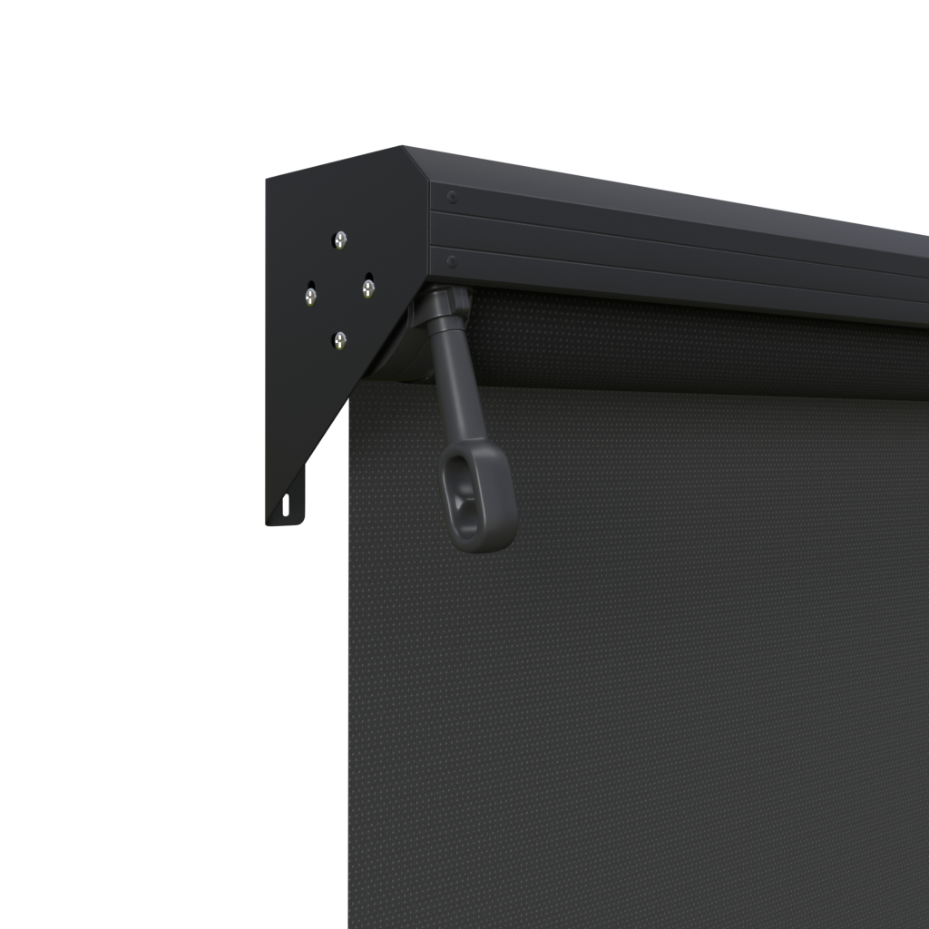 Crank Outdoor Blind - Black Fabric with Monument Semi-Enclosed Pelmet