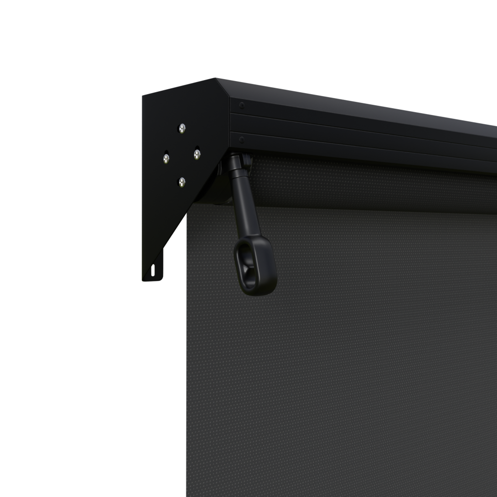 Crank Outdoor Blind - Black Fabric with Nightsky Black Semi-Enclosed Pelmet