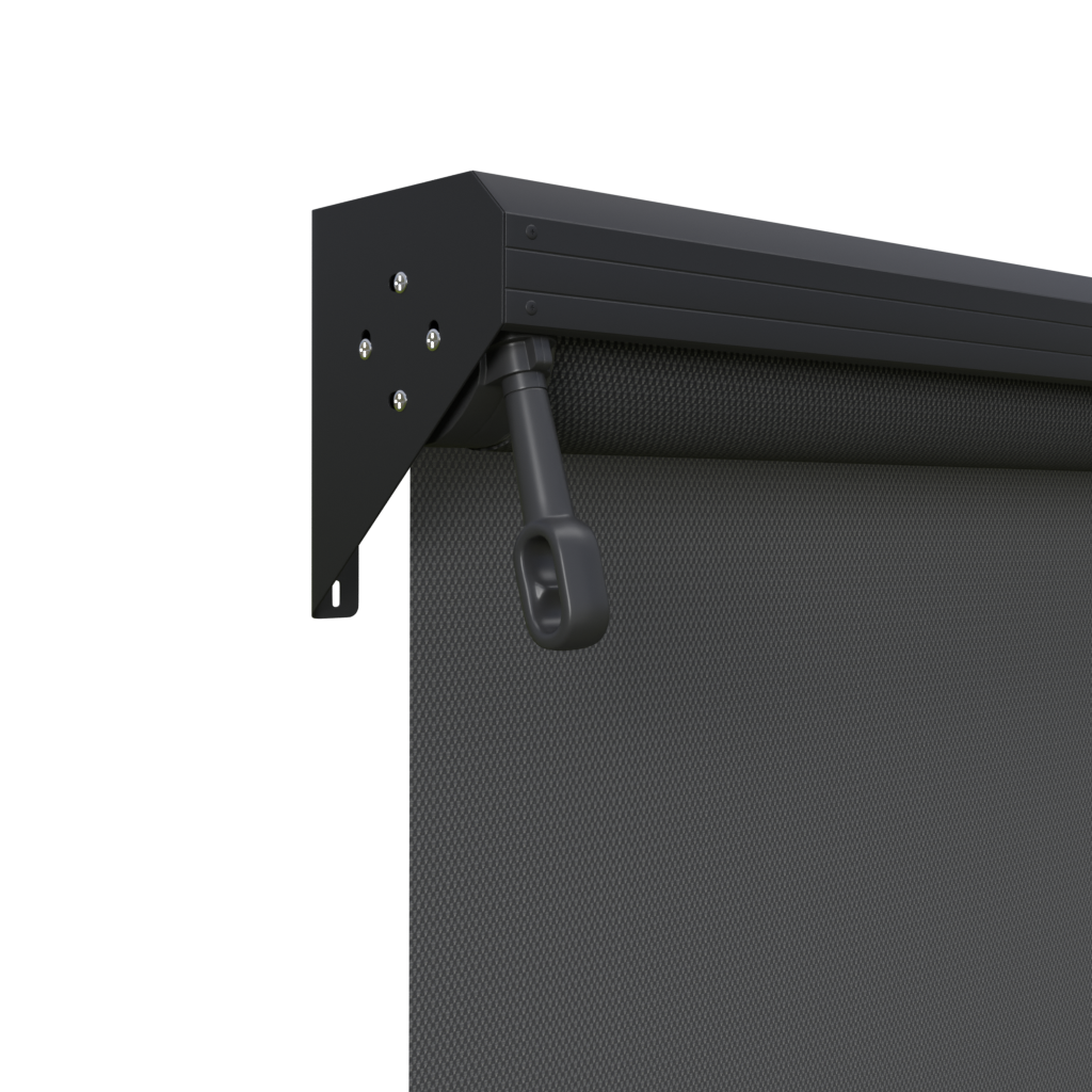 Crank Outdoor Blind - Flint Fabric with Monument Semi-Enclosed Pelmet