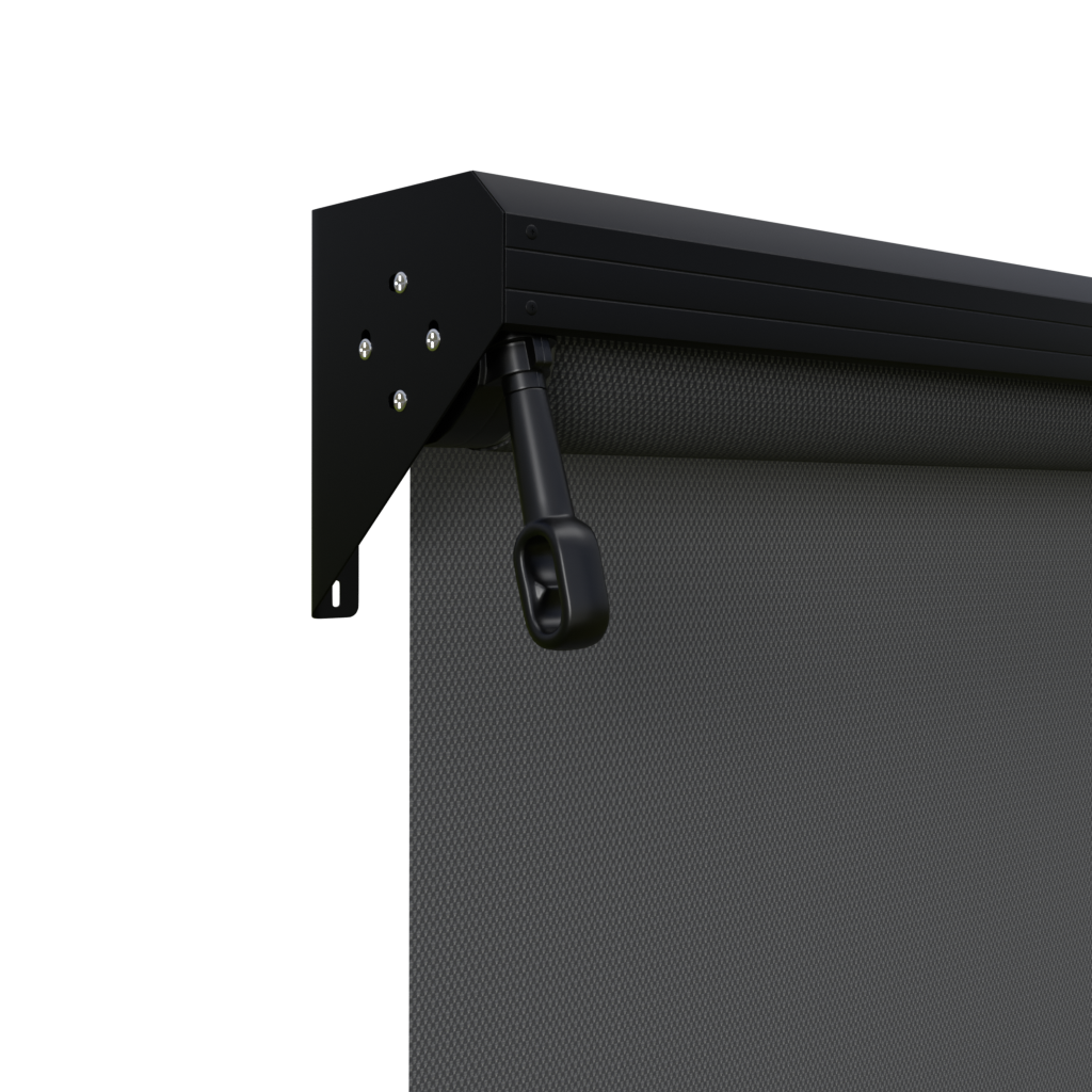 Crank Outdoor Blind - Flint Fabric with Nightsky Black Semi-Enclosed Pelmet