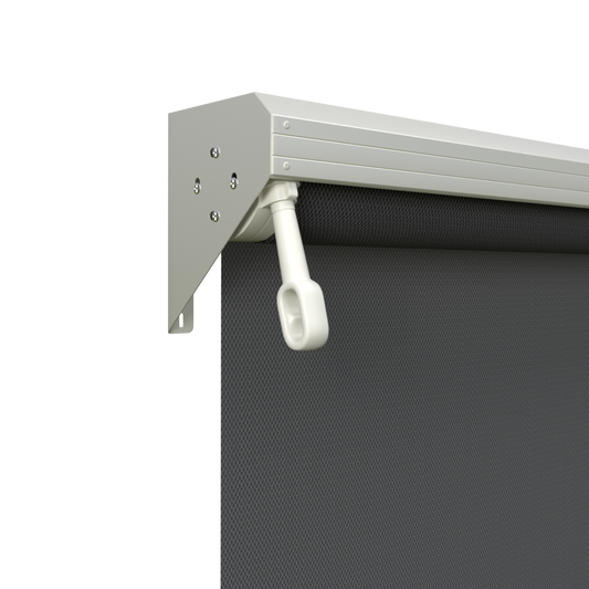 Crank Outdoor Blind - Flint Fabric with Surfmist Semi-Enclosed Pelmet