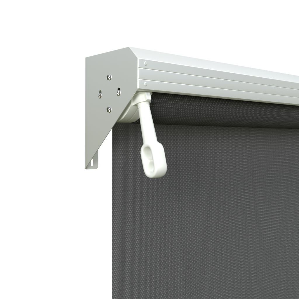 Crank Outdoor Blind - Charcoal Fabric with Dover White Semi-Enclosed Pelmet
