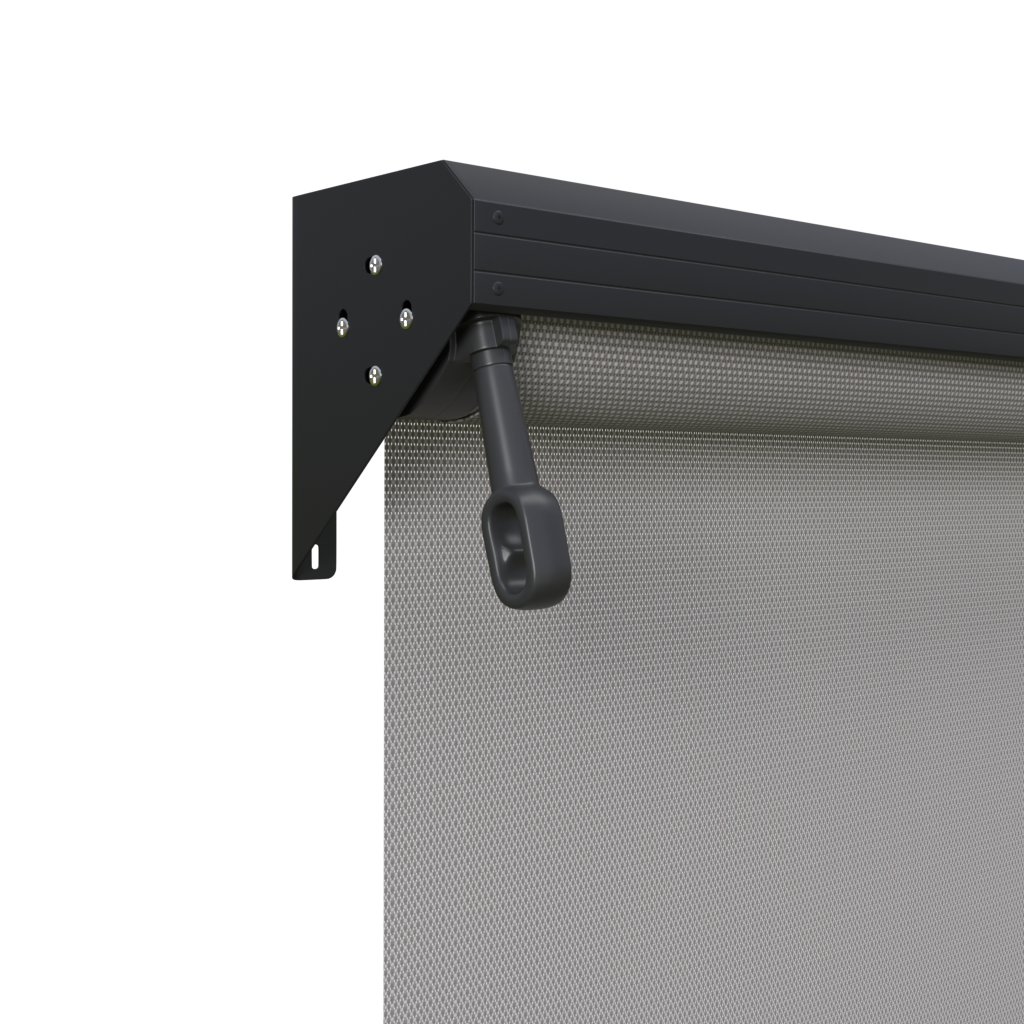 Crank Outdoor Blind - Grey Fabric with Monument Semi-Enclosed Pelmet