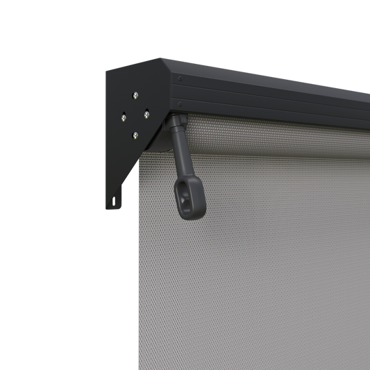 Crank Outdoor Blind - Grey Fabric with Monument Semi-Enclosed Pelmet