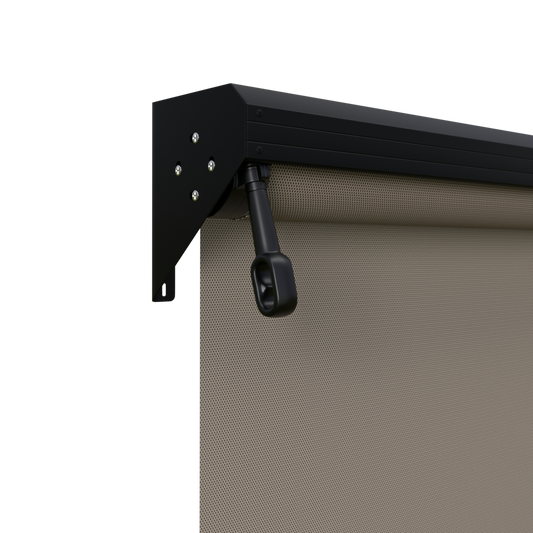 Crank Outdoor Blind - Caramel Fabric with Nightsky Black Semi-Enclosed Pelmet