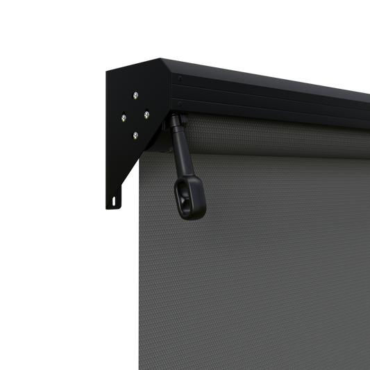 Crank Outdoor Blind - Charcoal Fabric with Monument Semi-Enclosed Pelmet