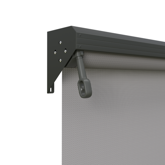 Crank Outdoor Blind - Grey Fabric with Woodland Grey Semi-Enclosed Pelmet