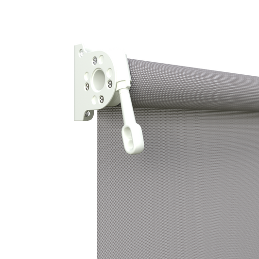 Crank Outdoor Blind - Grey Fabric with Dover White Brackets