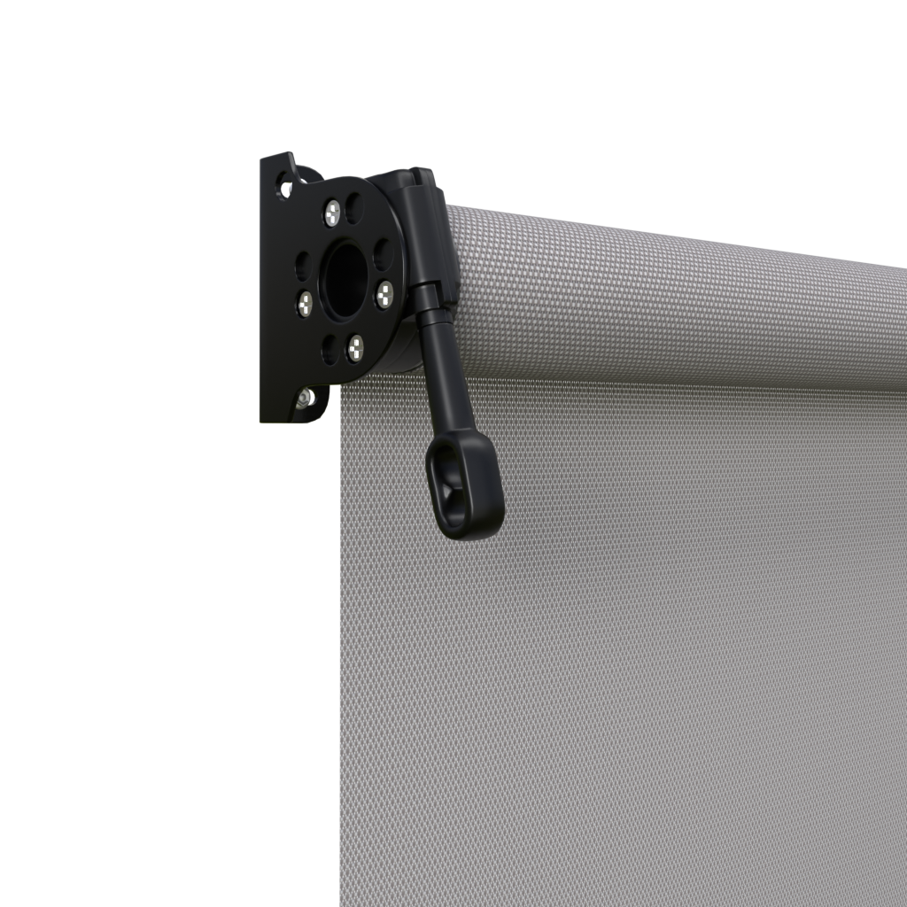 Crank Outdoor Blind - Grey Fabric with Nightsky Black Brackets