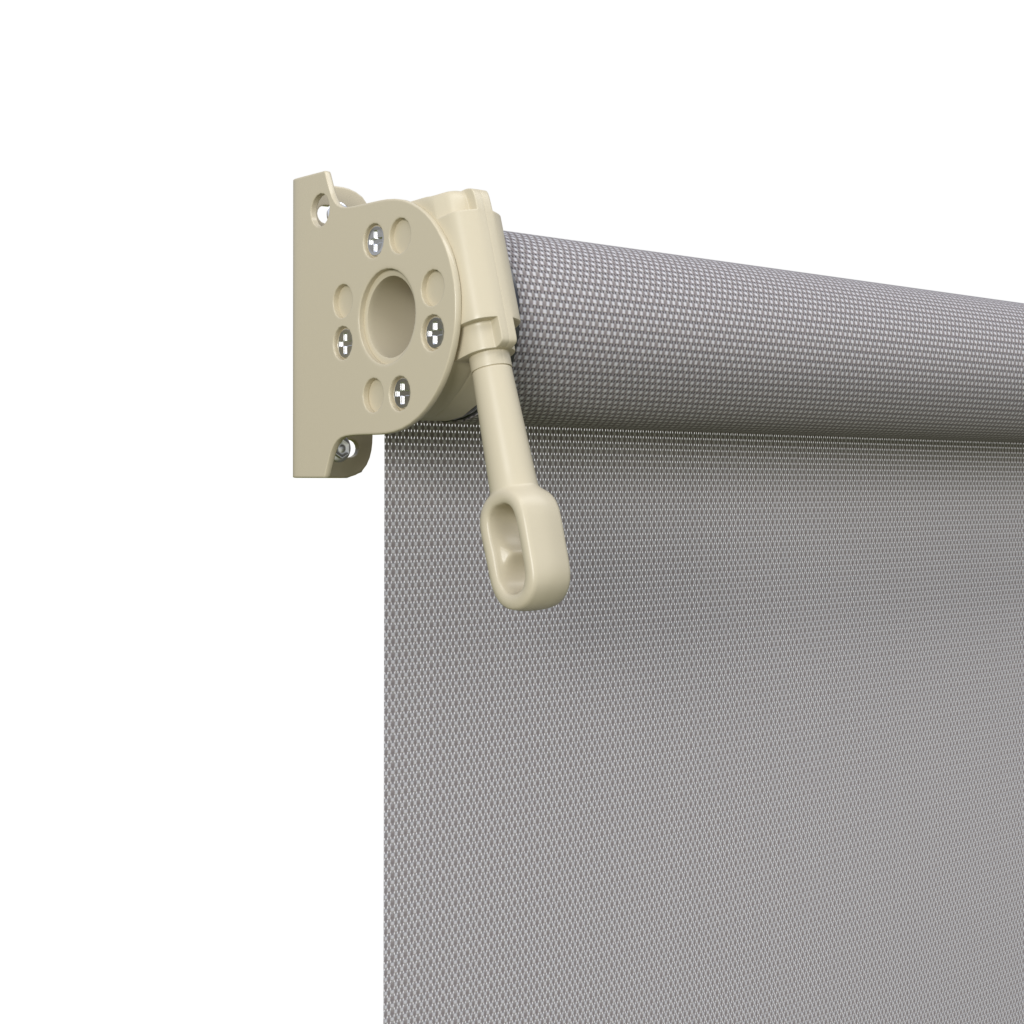 Crank Outdoor Blind - Grey Fabric with Paperbark Brackets