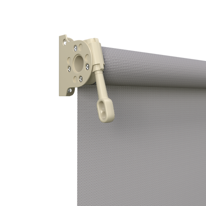 Crank Outdoor Blind - Grey Fabric with Paperbark Brackets