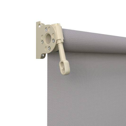Crank Outdoor Blind - Grey Fabric with Paperbark Brackets
