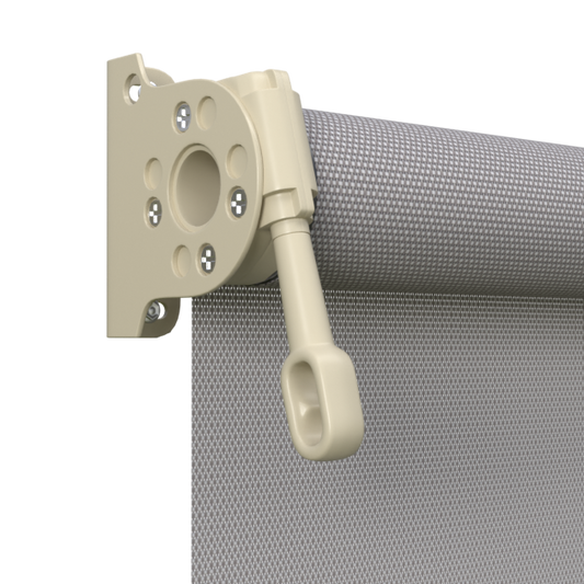 Crank Outdoor Blind - Grey Fabric with Paperbark Brackets