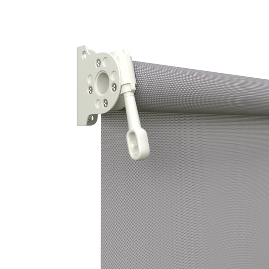 Crank Outdoor Blind - Grey Fabric with Surfmist Brackets