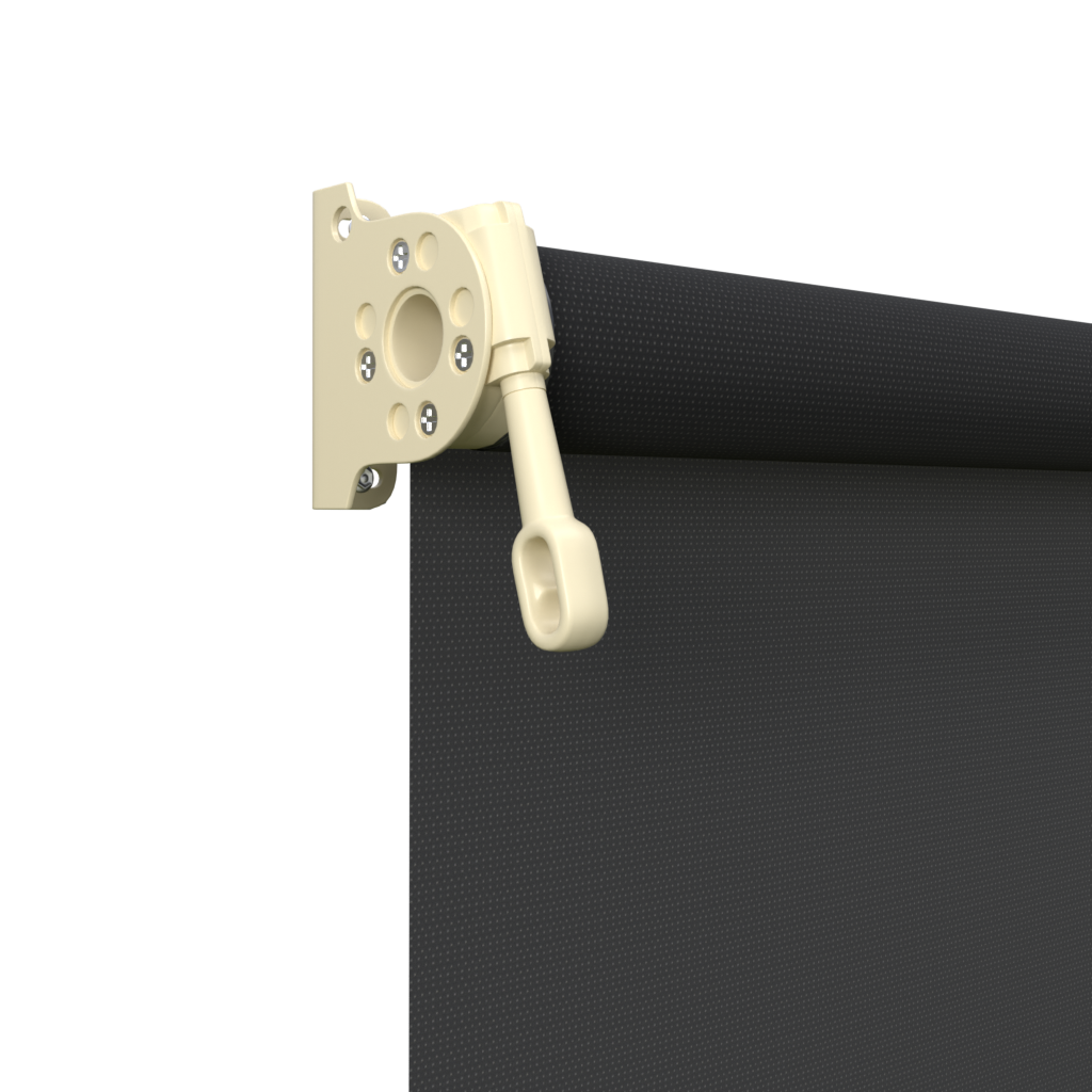 Crank Outdoor Blind - Black Fabric with Classic Cream Brackets