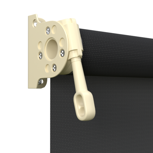 Crank Outdoor Blind - Black Fabric with Classic Cream Brackets