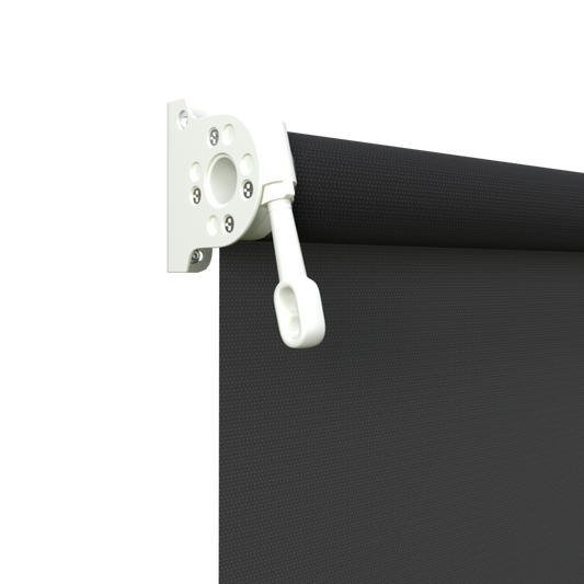 Crank Outdoor Blind - Black Fabric with Dover White Brackets
