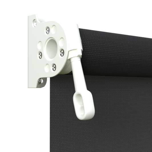 Crank Outdoor Blind - Black Fabric with Dover White Brackets