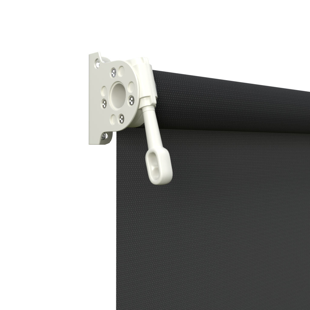 Crank Outdoor Blind - Black Fabric with Surfmist Brackets