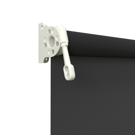 Crank Outdoor Blind - Black Fabric with Surfmist Brackets