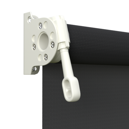 Crank Outdoor Blind - Black Fabric with Surfmist Brackets