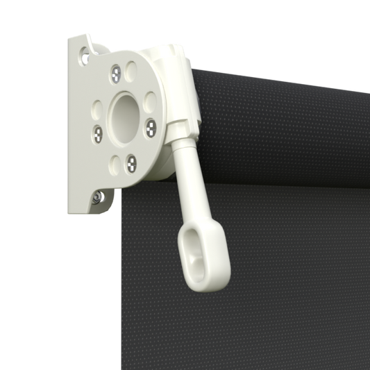 Crank Outdoor Blind - Black Fabric with Surfmist Brackets