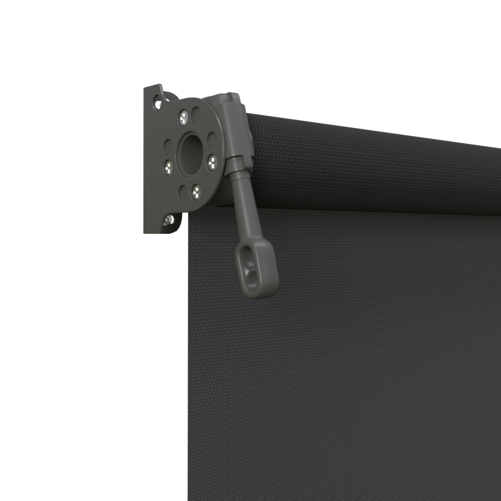 Crank Outdoor Blind - Black Fabric with Woodland Grey Brackets