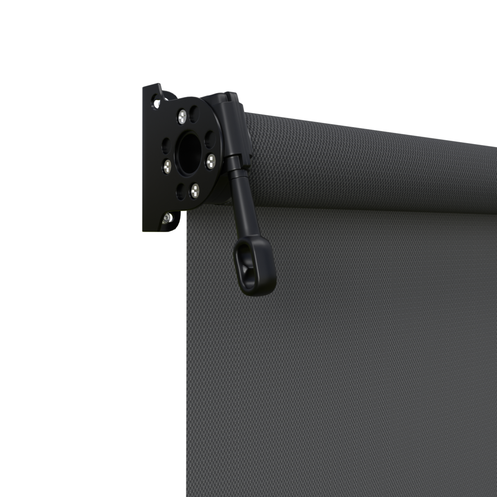 Crank Outdoor Blind - Flint Fabric with Nightsky Black Brackets