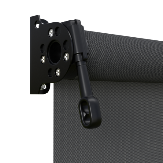 Crank Outdoor Blind - Flint Fabric with Nightsky Black Brackets