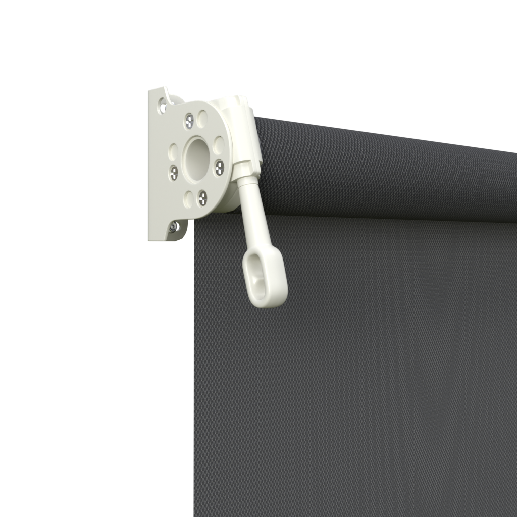 Crank Outdoor Blind - Flint Fabric with Surfmist Brackets